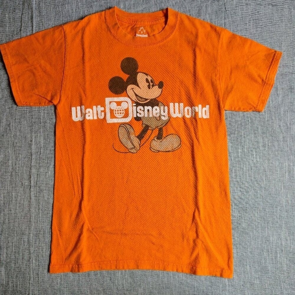 Walt Disney World Shirt Orange Mickey Mouse Cotton Retro Logo Y2K